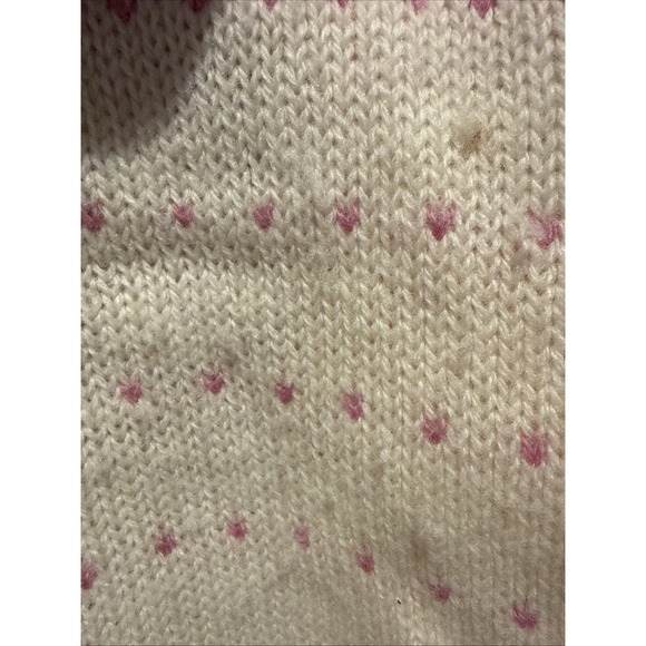 Vintage REI Women's M Wool Fair Isle Button Front Cardigan Pink White Grannycore - Picture 5 of 13